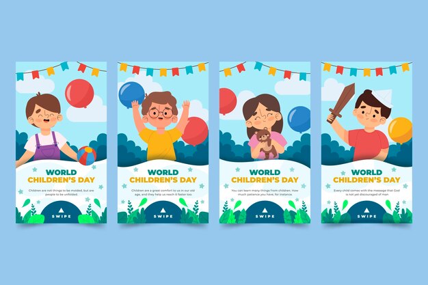 Collezione di storie di instagram per la giornata mondiale dei bambini disegnata a mano