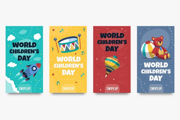 Collezione di storie di instagram per la giornata mondiale dei bambini disegnata a mano