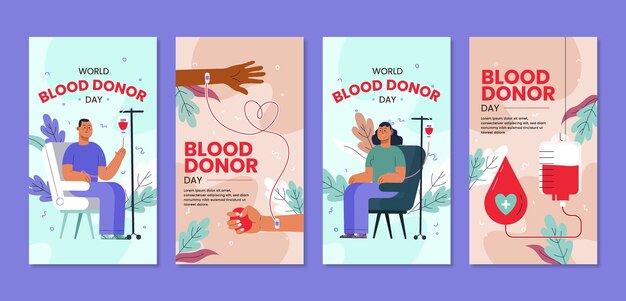 Collezione di storie di instagram per la giornata mondiale del donatore di sangue piatto
