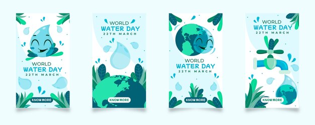 Collezione di storie di instagram per la giornata mondiale dell'acqua piatta