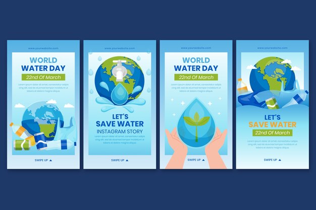 Collezione di storie di instagram per la giornata mondiale dell'acqua piatta