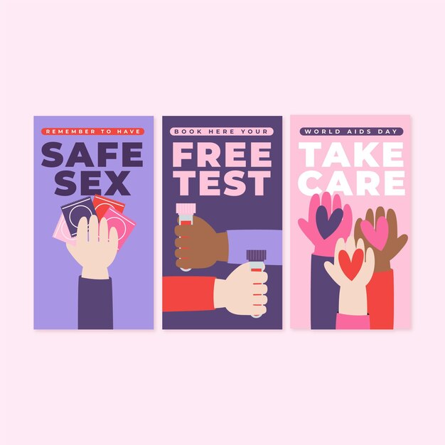 Collezione di storie di instagram per la giornata mondiale dell'AIDS piatta disegnata a mano