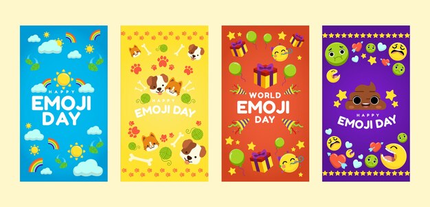 Collezione di storie di instagram per la giornata mondiale delle emoji piatte