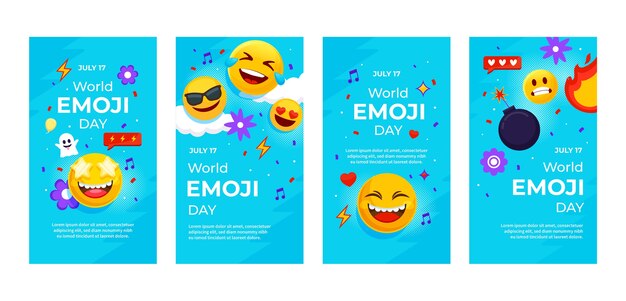 Collezione di storie di instagram per la giornata mondiale delle emoji piatte