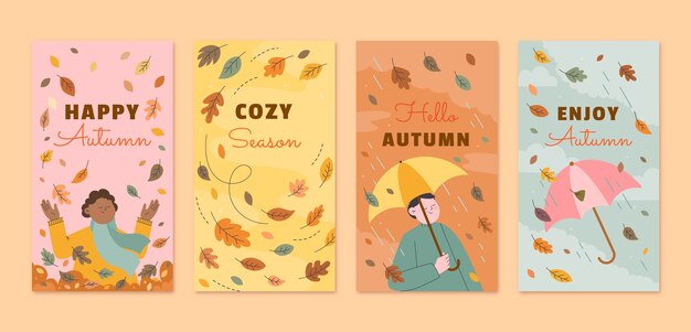 Collezione di storie di instagram piatte per la stagione autunnale