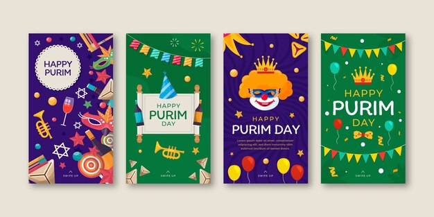 Collezione di storie di instagram purim piatte
