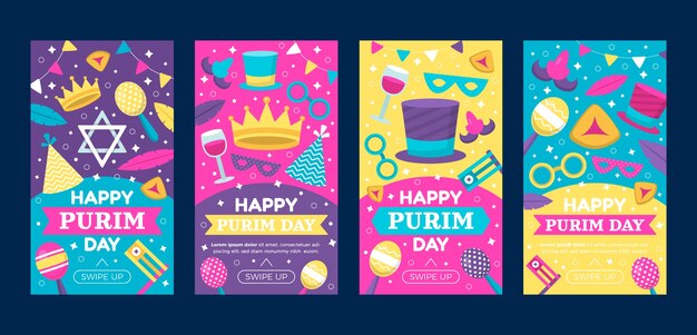 Collezione di storie di instagram purim piatte