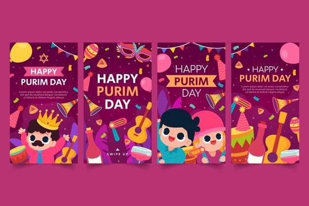 Collezione di storie di instagram purim piatte