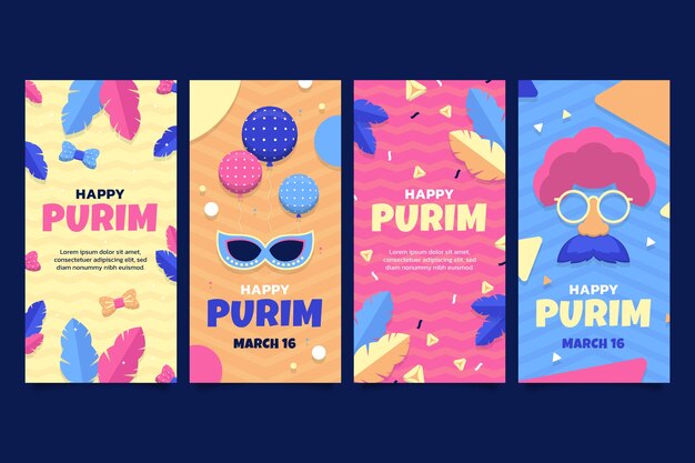 Collezione di storie di instagram purim piatte