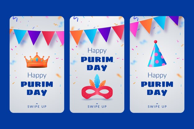 Collezione di storie di instagram purim realistiche