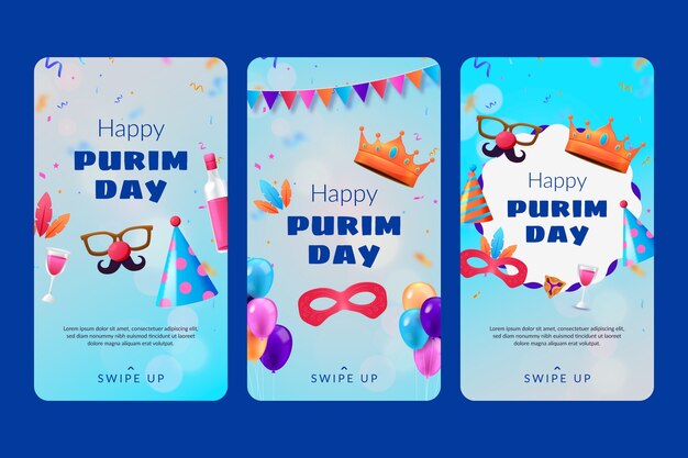 Collezione di storie di instagram purim realistiche