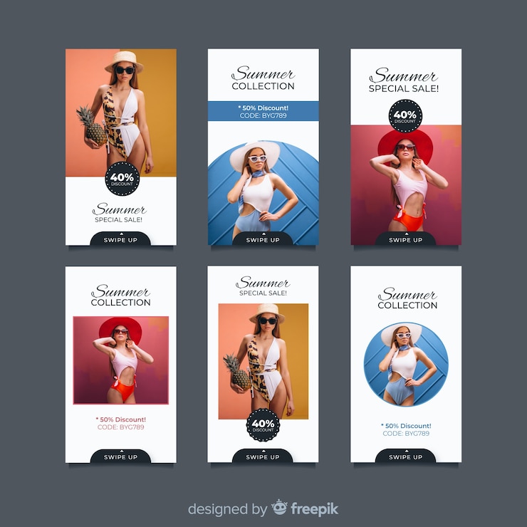 Vettore gratuito collezione di storie di moda vendita instagram