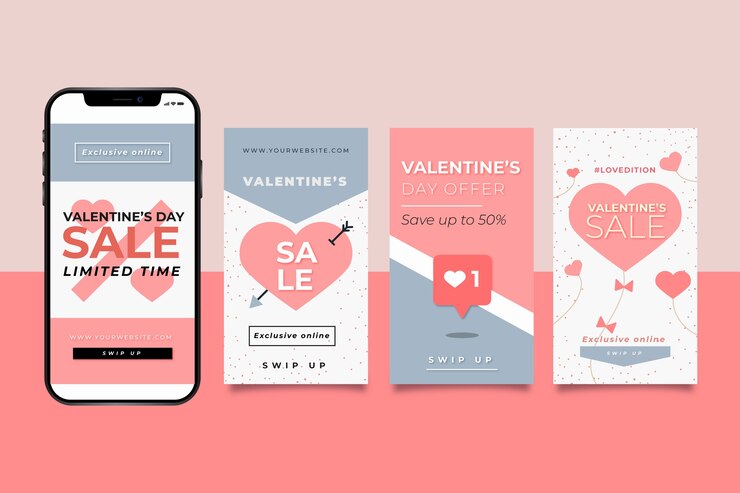 Vettore gratuito collezione di storie di vendita di san valentino