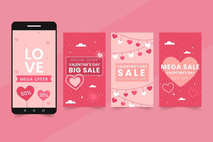 Vettore gratuito collezione di storie di vendita di san valentino