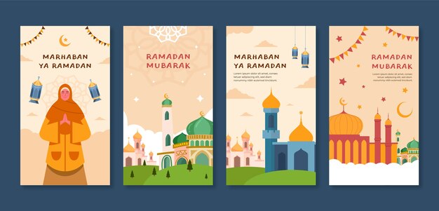 Collezione di storie flat di instagram di ramadan