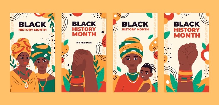 Vettore gratuito collezione di storie flat su instagram per la celebrazione del mese della storia nera