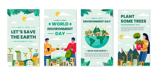 Collezione di storie ig piatte disegnate a mano per la giornata mondiale dell'ambiente