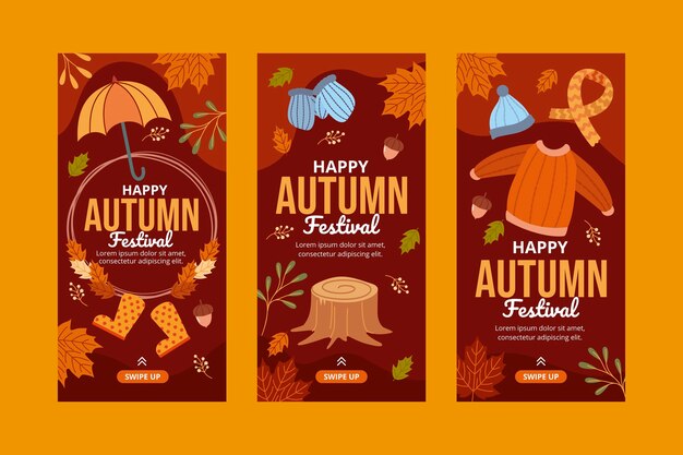 Collezione di storie instagram autunnali disegnate a mano