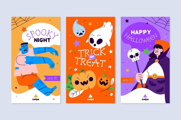 Collezione di storie Instagram di Halloween disegnate a mano