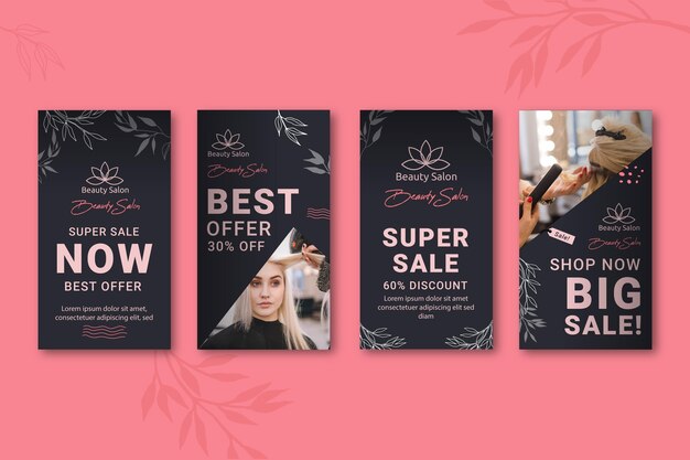 Collezione di storie instagram salone di bellezza
