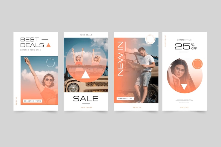 Vettore gratuito collezione di storie instagram vendita gradiente