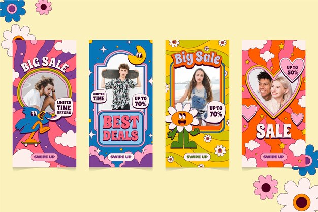 Collezione di storie instagram vendita groovy disegnata a mano
