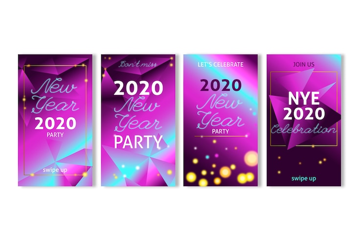 Vettore gratuito collezione di storie per feste di capodanno