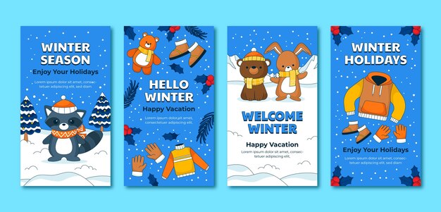 Collezione di storie su Instagram disegnate a mano per la stagione invernale