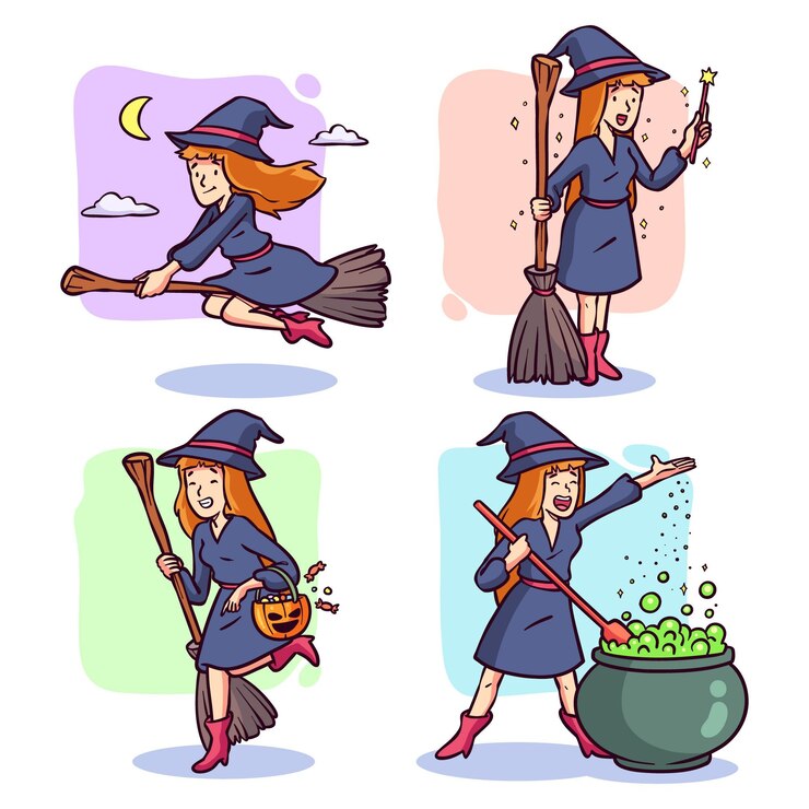 Vettore gratuito collezione di streghe di halloween disegnata a mano