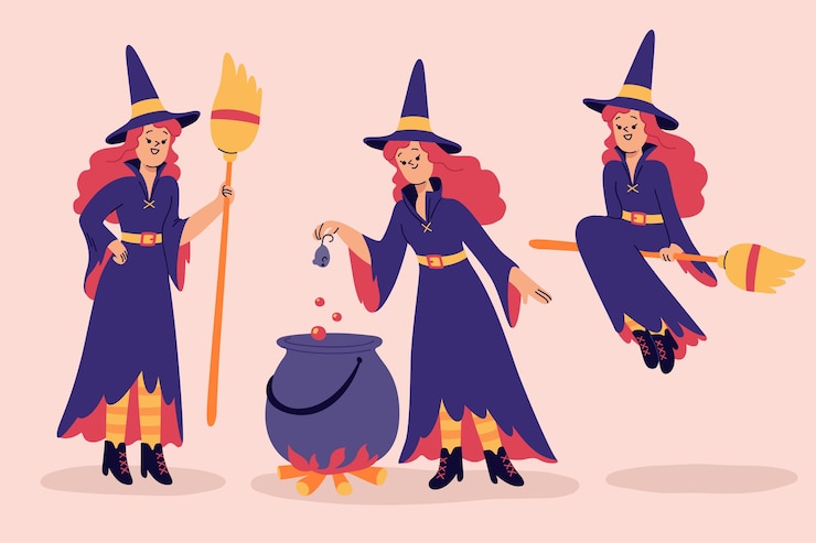 Vettore gratuito collezione di streghe di halloween disegnata a mano