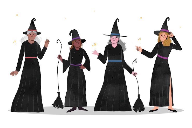 Vettore gratuito collezione di streghe di halloween disegnata a mano