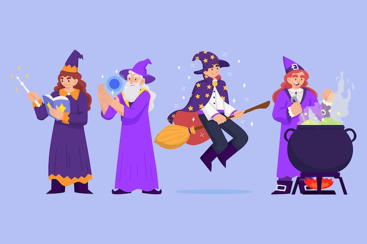 Vettore gratuito collezione di streghe piatte di halloween