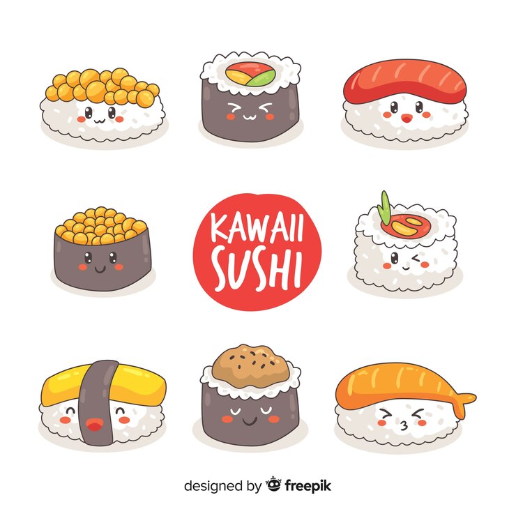 Vettore gratuito collezione di sushi adorabile disegnato a mano