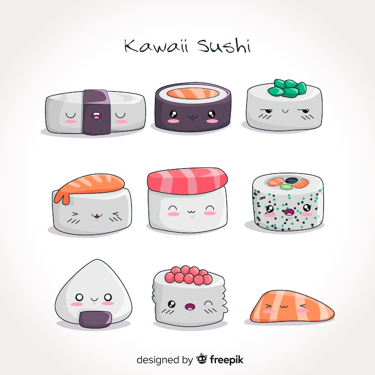 Vettore gratuito collezione di sushi adorabile disegnato a mano