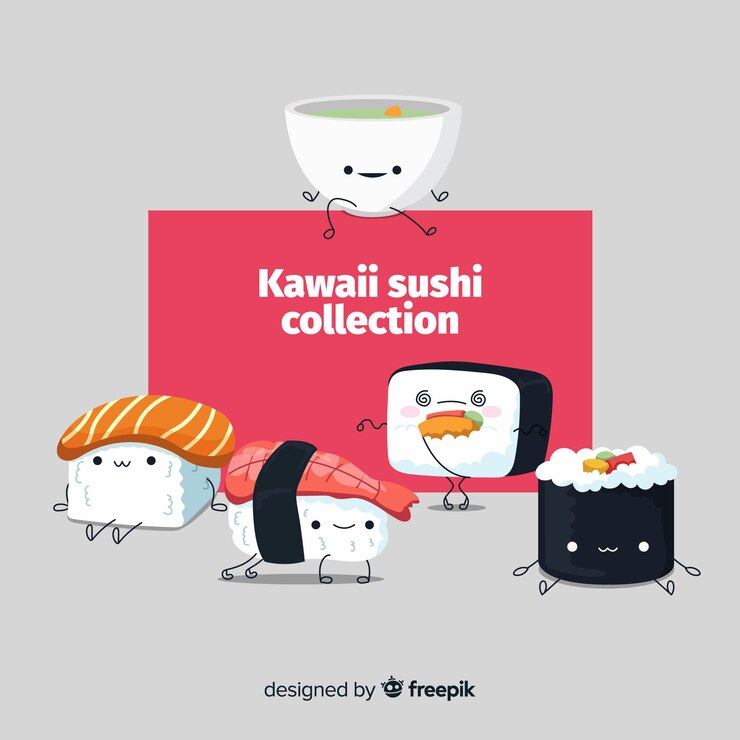 Vettore gratuito collezione di sushi kawaii