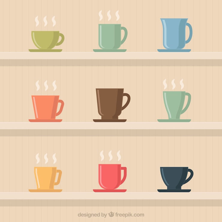 Vettore gratuito collezione di tazze da caffè con design piatto