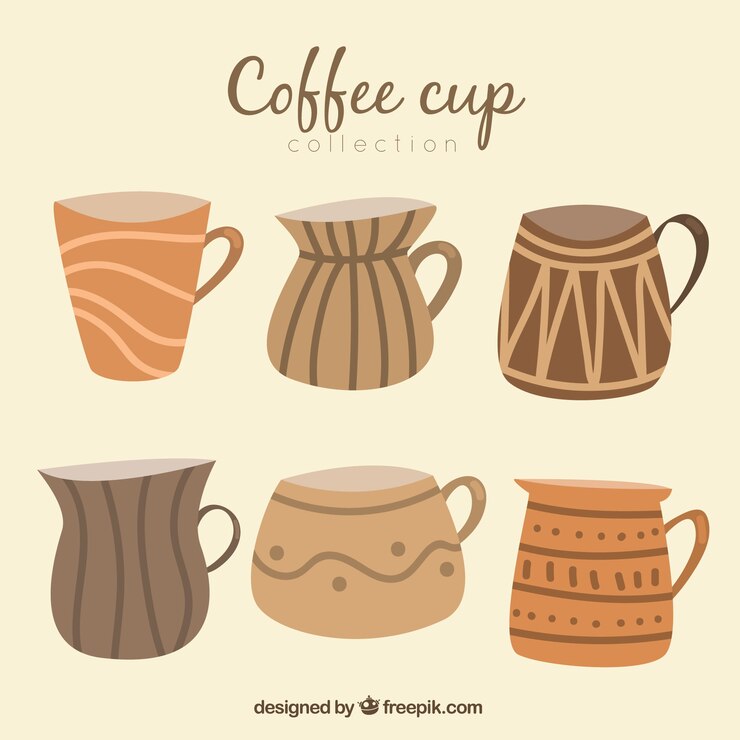 Vettore gratuito collezione di tazze da caffè piatte