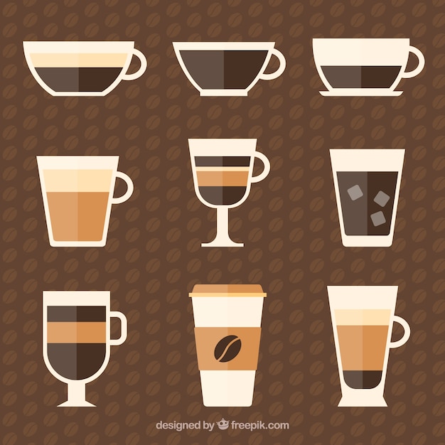 Collezione di tazze da caffè piatte