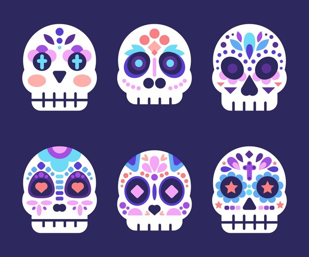 Collezione di teschi di Flat dia de muertos
