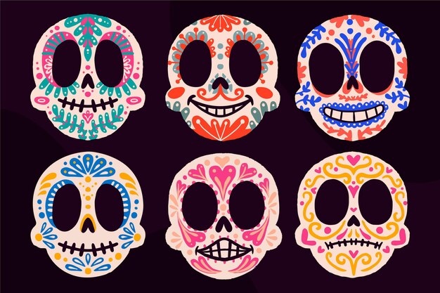 Collezione di teschi dia de muertos disegnati a mano