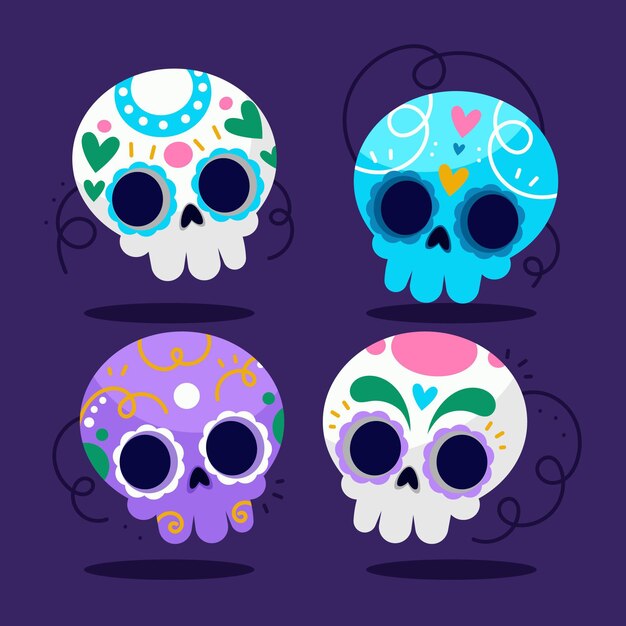 Collezione di teschi piatti dia de muertos