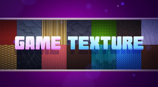 Collezione di texture di gioco con motivi senza cuciture di pietre di tessuto intrecciate, tegole di bambù in pelle e marmo