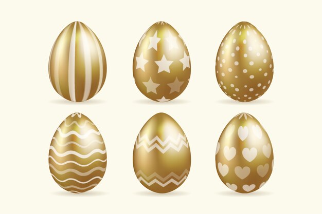 Collezione di uova d'oro stile realistico di giorno di Pasqua