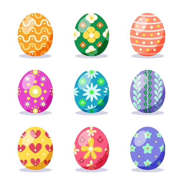 Collezione di uova di design piatto giorno di Pasqua