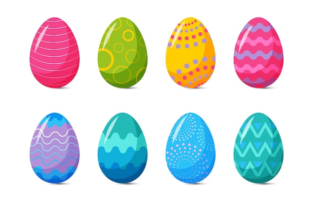 Collezione di uova di Pasqua decorative piatte colorate
