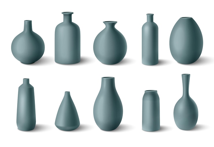Vettore gratuito collezione di vasi in porcellana di colore in stile realistico isolati su sfondo bianco illustrazione vettoriale