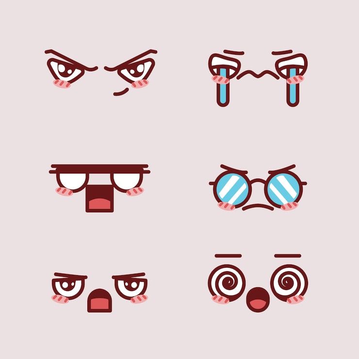 Vettore gratuito collezione di volti kawaii disegnati a mano