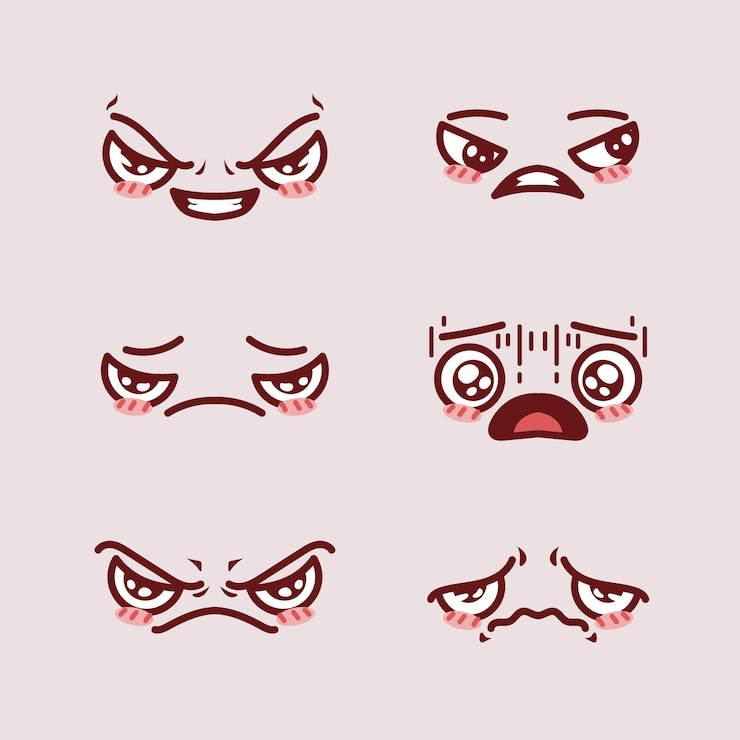 Vettore gratuito collezione di volti kawaii disegnati a mano