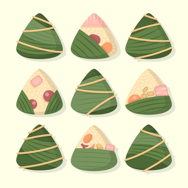 Collezione di zongzi di design piatto dragon boat