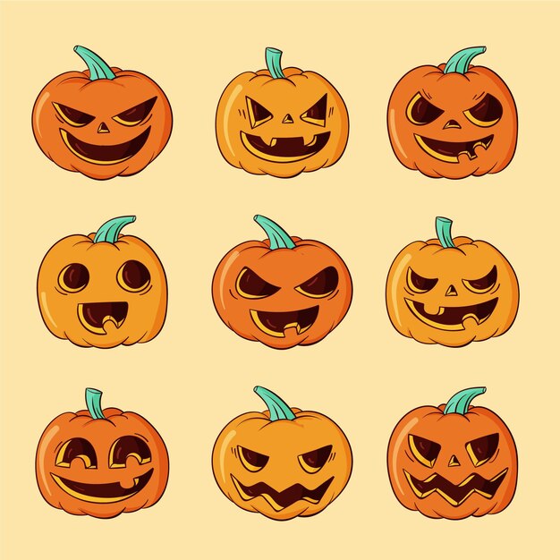 Collezione di zucche di halloween disegnate a mano